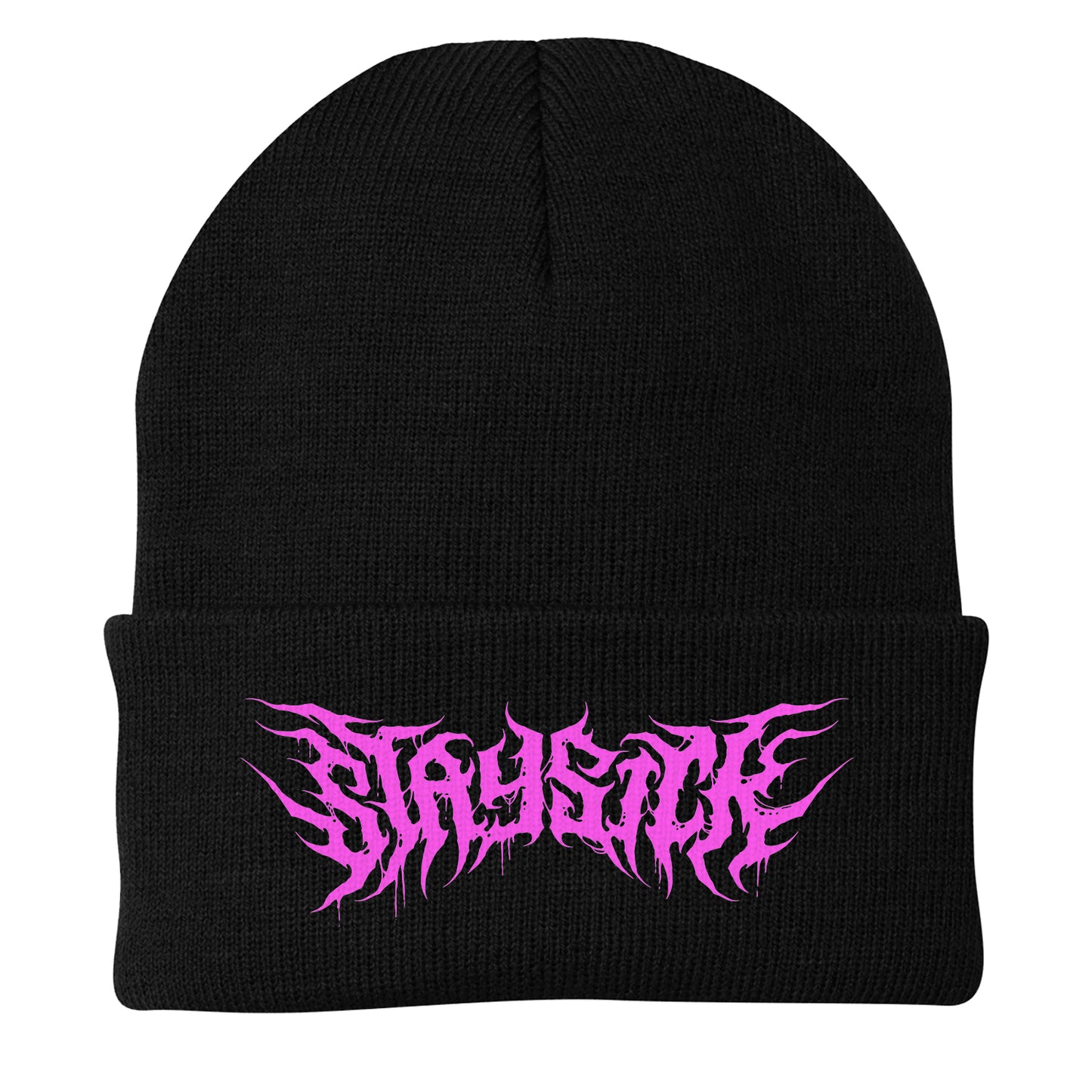 Pink Death Metal Logo Black Flip-Up Beanie