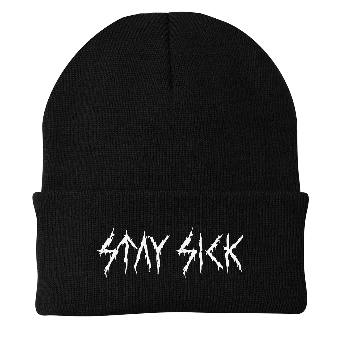 Metal Embroidered Black Winter Beanie